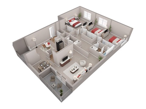 Floor plan for 3 beds, 1.5 baths, 1380 sqft
